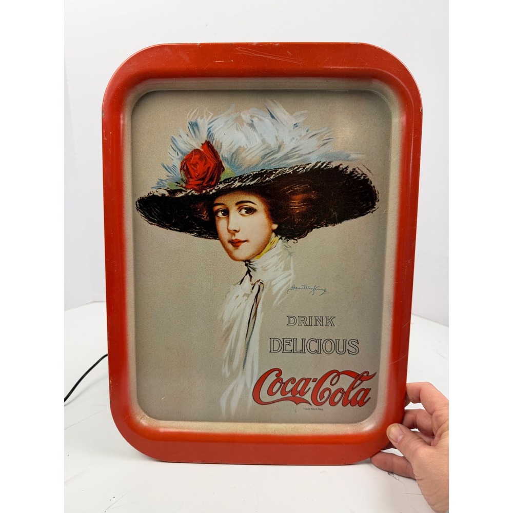 Vintage 1970s Coca-Cola Metal‎ Serving Tray Hamilton King Girl Red Advertising